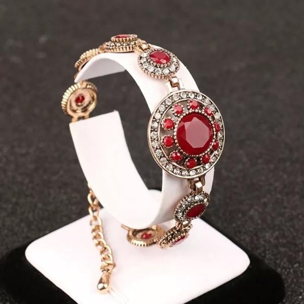 Gorgeous Turkish Vintage Style Big Ruby Bracele